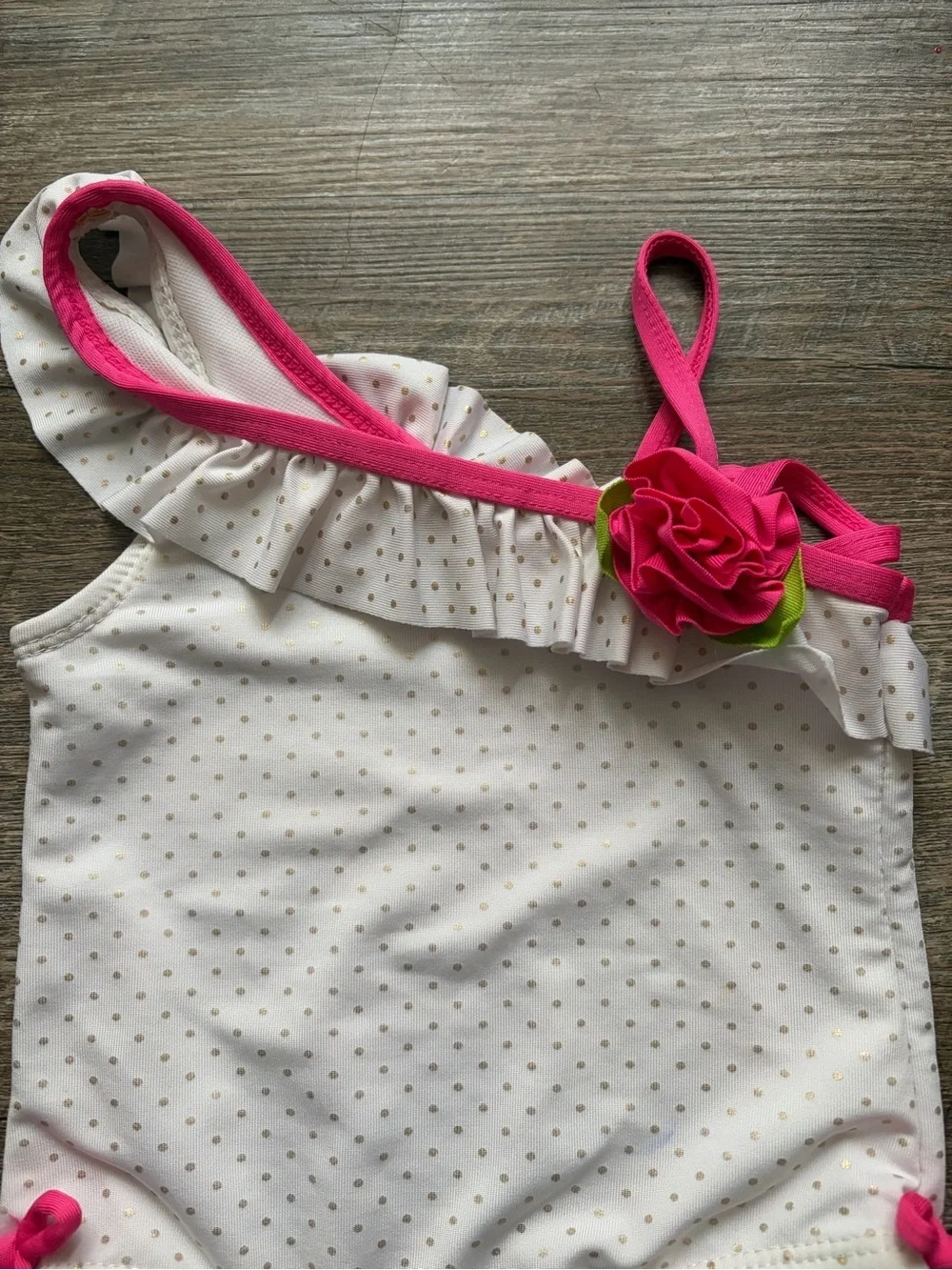 Penelope Mack White Swimsuit with Pink Trim & Flower